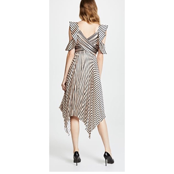 Self Portrait Nude Stripe Pleated Ruffle Sleeve MIDI Dress NWT $440 6 - Picture 3 of 13